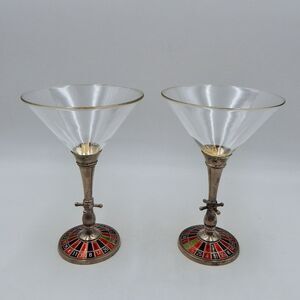 Roulette Wheel Martini Glassware Glasses Pair Godinger Silver Art Company